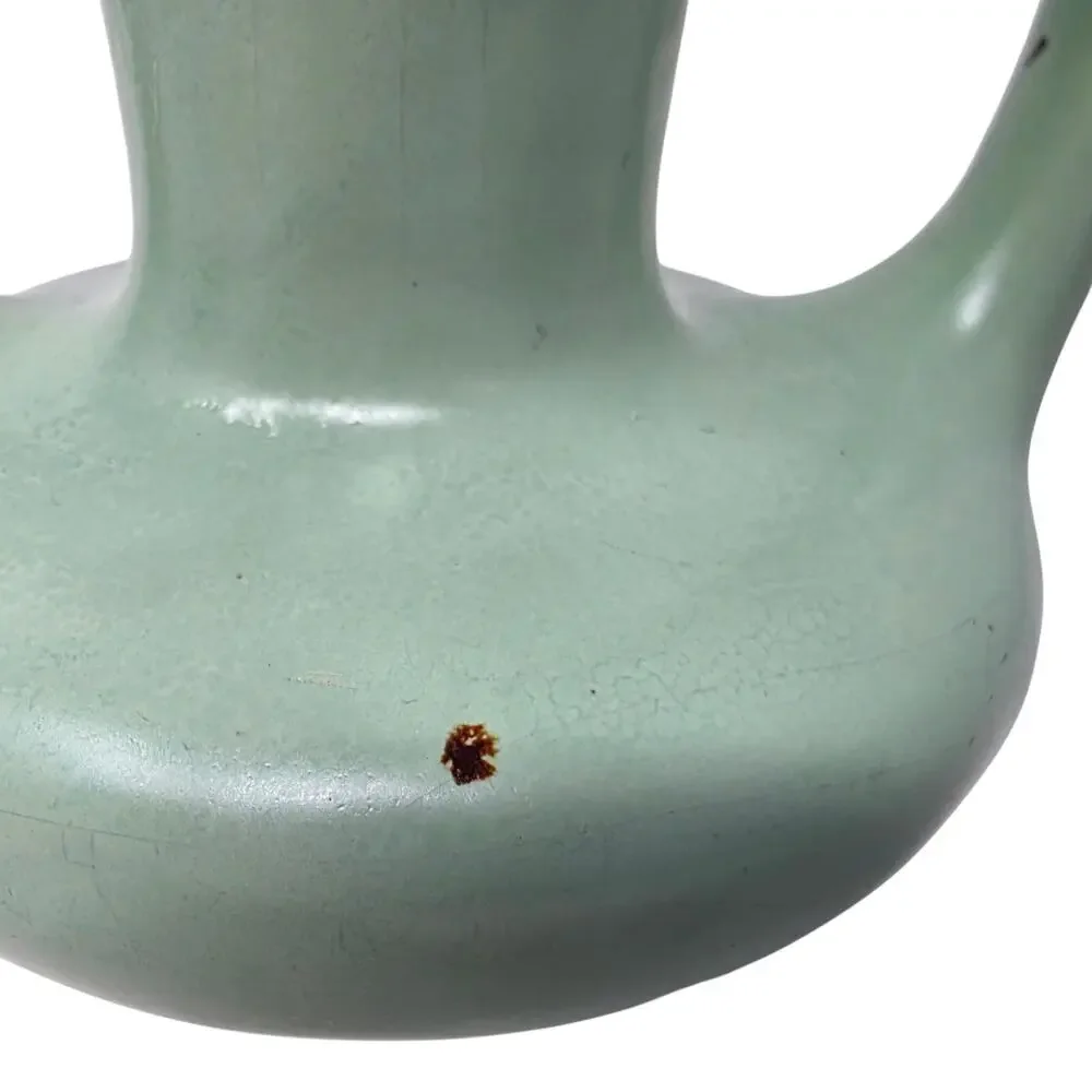 Vintage Double Handle Vase Mint Green Blue Drip Glaze Art Pottery 6.5
